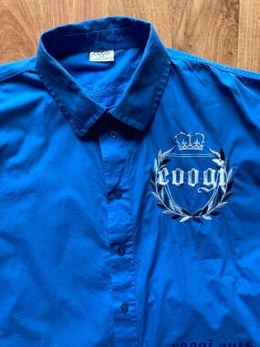 Coogi Rare Short Sleeve Cotton Button Down Mens XXXL Blue Shirt Embroider Flawed